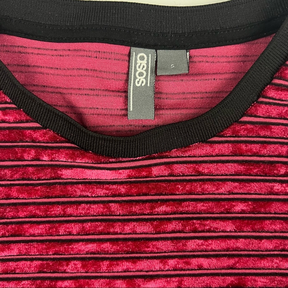 ASOS Velvet Look Long Line Striped Muscle Shirt Size Small - Picture 3 of 4